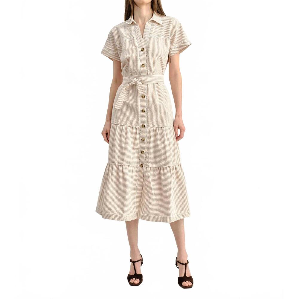 NEW CARTOLINA NANTUCKET adriana shirt dress in camel stripe